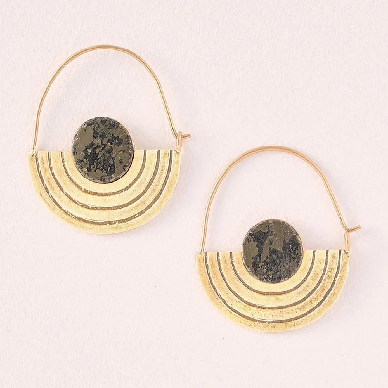 Stone Orbit Earrings - Pyrite & Gold