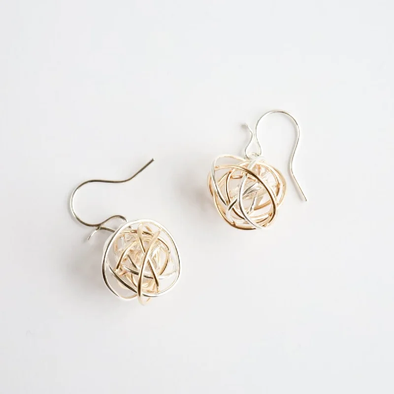 Scribble Wire Ball Drop Earring - Two Tone