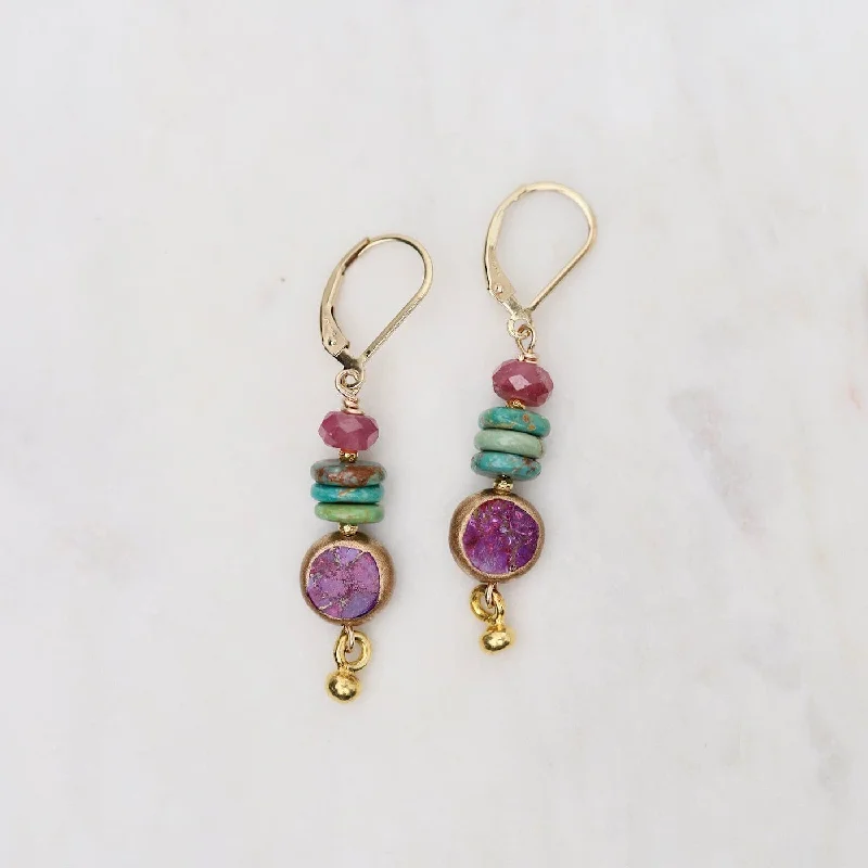 Tear Jerker Purple Turquoise Earrings