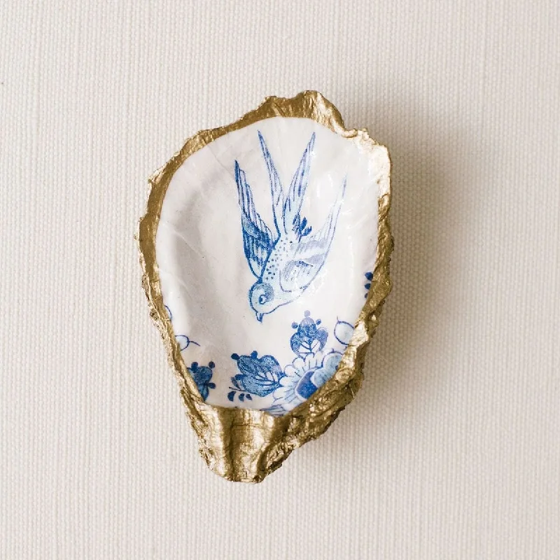 Indigo Decoupage Oyster Ring Dish - Blue Bird