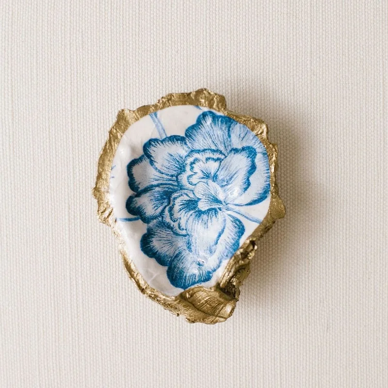 Indigo Decoupage Oyster Ring Dish - Peony Bloom