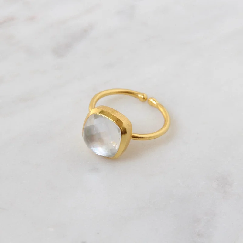 Asha Square Adjustable Ring in Mother of Pearl