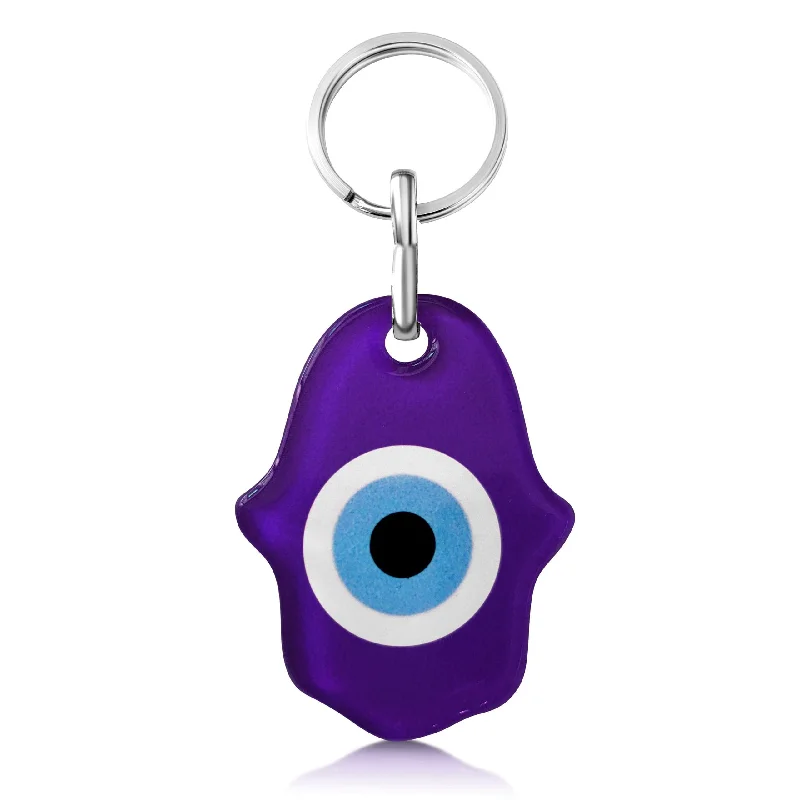 Hamsa Lucky Eye Keyring in Purple