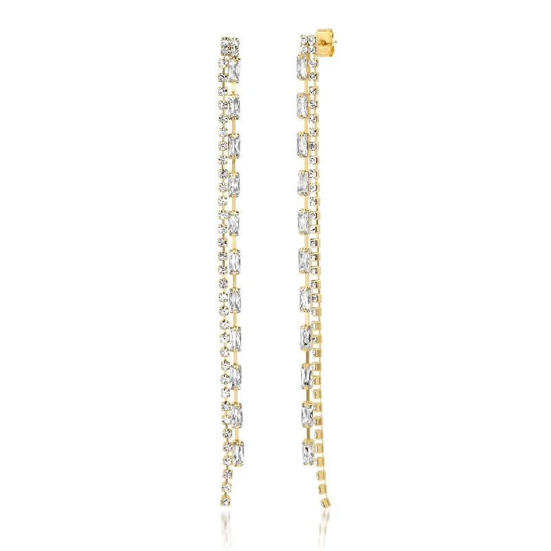 Gold Plated Long Double Linear Earrings