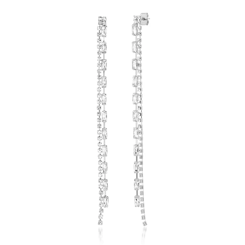 Sterling Silver Long Double Linear Earrings