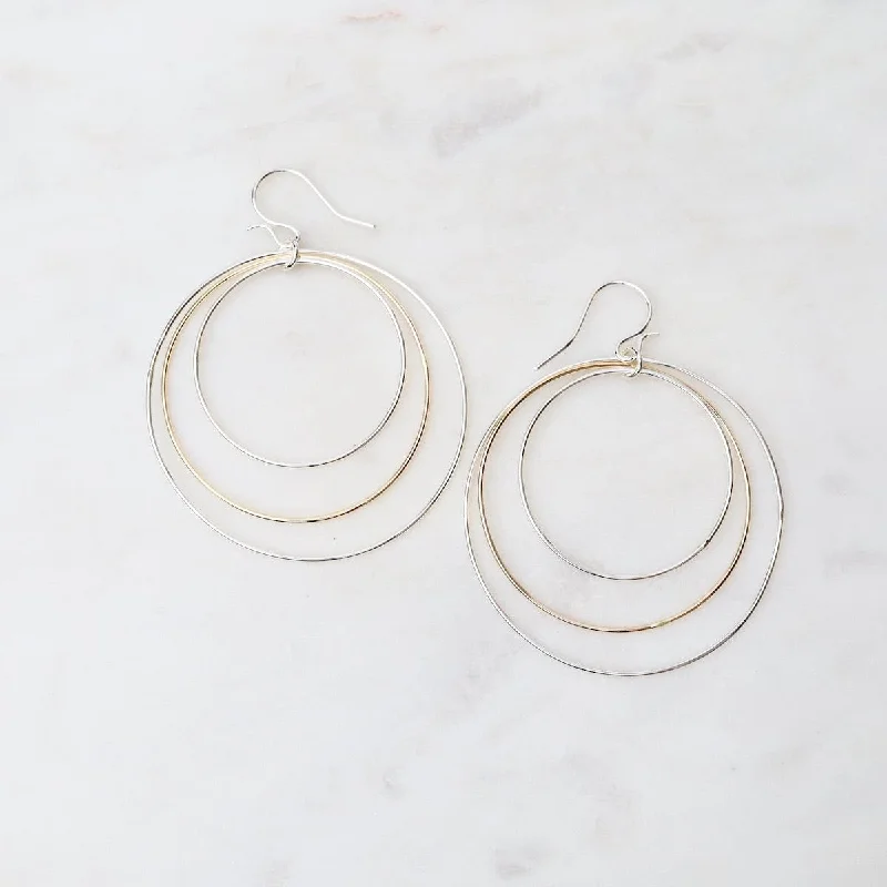 Three Circles Large Earrings in Sterling Silver & Gold Fill