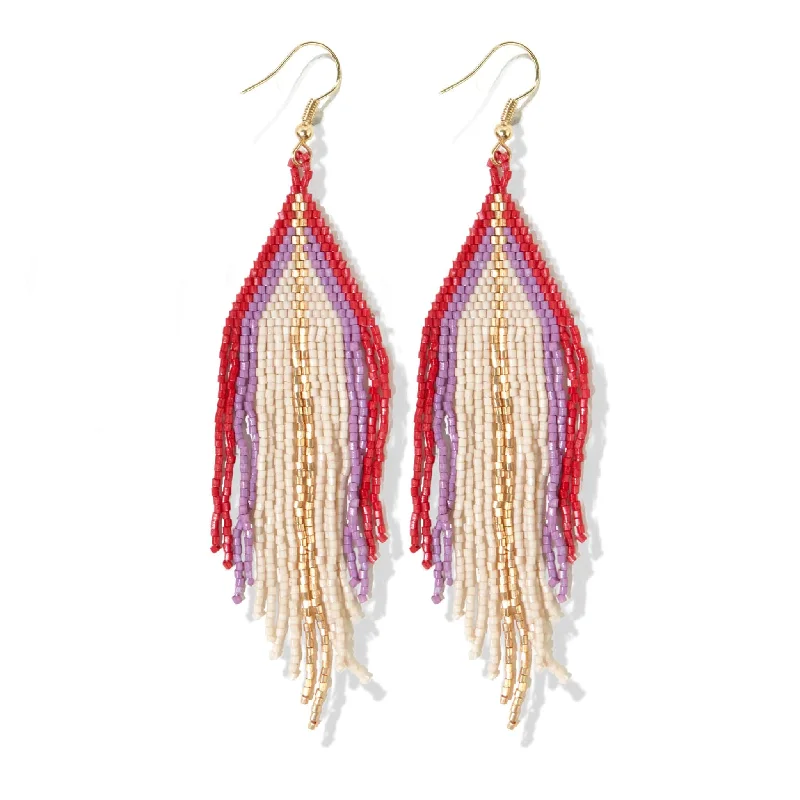 Jane Triangle with Gold Stripe Beaded Fringe Earrings