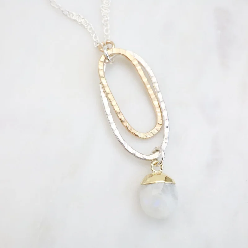 Double Ring Moonstone Pendant Necklace