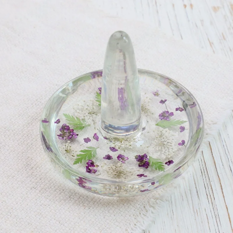 Botanical Purple & White Flowers Ring Holder