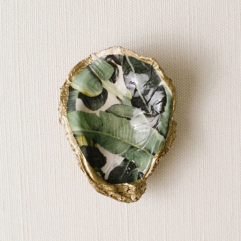 Tropical Decoupage Oyster Ring Dish - Banana Leaf