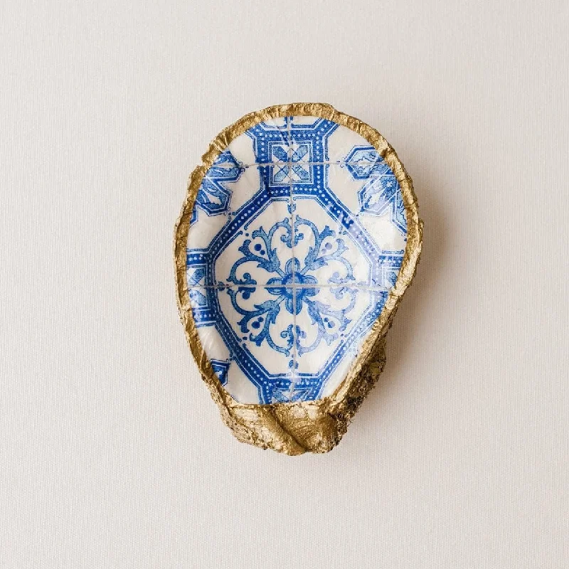 Indigo Decoupage Oyster Ring Dish - Moroccan Tile