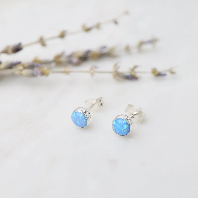 Blue Opal Cabochon Post Earrings