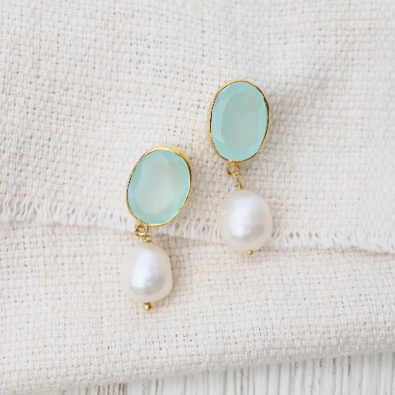 Pearl and Aqua Chalcedony Earrings