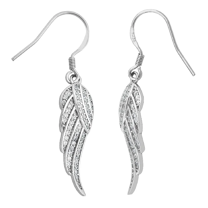 Petite Angel Wing with CZ Earring, Rhodium Plated Sterling Silver