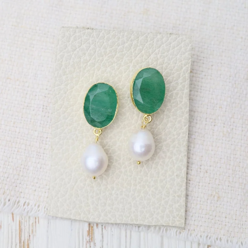 Pearl and Green Aventurine Earrings