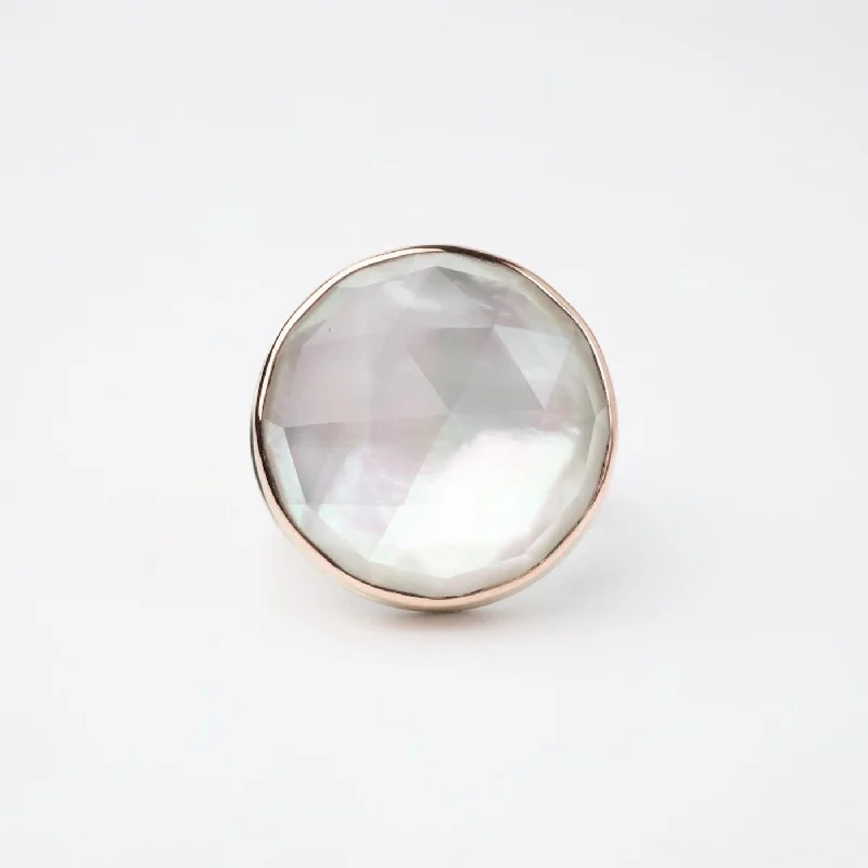 Jamie Joseph Round Rose Cut Rock Crystal Over Mother of Pearl Ring