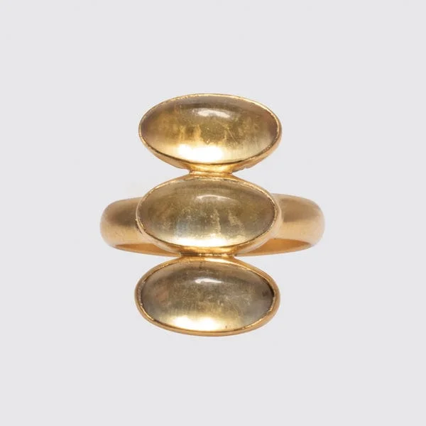 Triple Citrine Glowing Oval Cabochon Ring