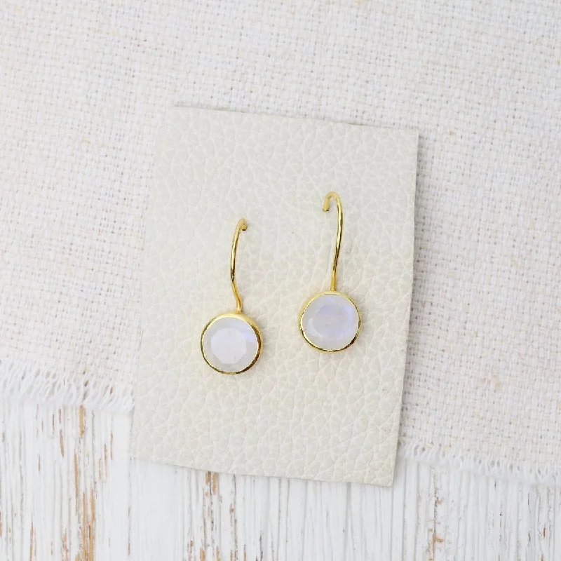 Round Rainbow Moonstone Earrings