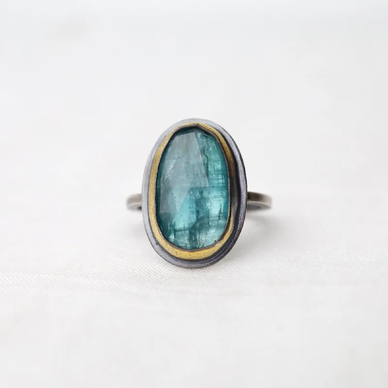 Oval Crescent Rim Ring with Sky Blue Kyanite