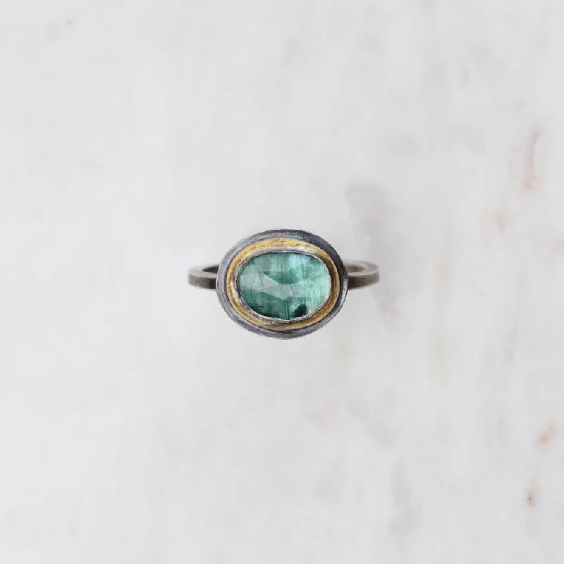 Small Oval Crescent Rim Ring - Green Kyanite