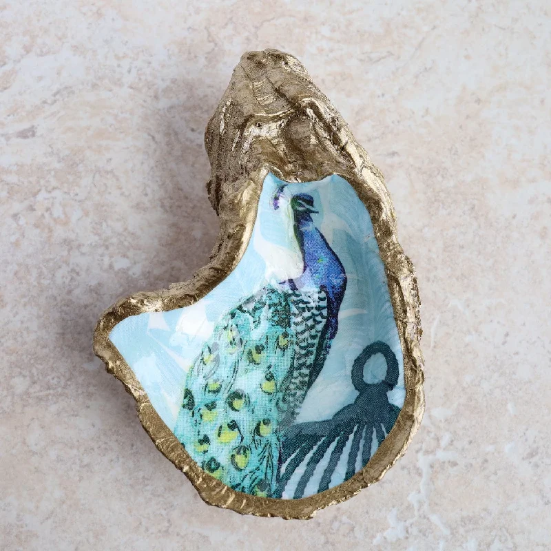 Serenity Decoupage Oyster Ring Dish - Blue Peacock