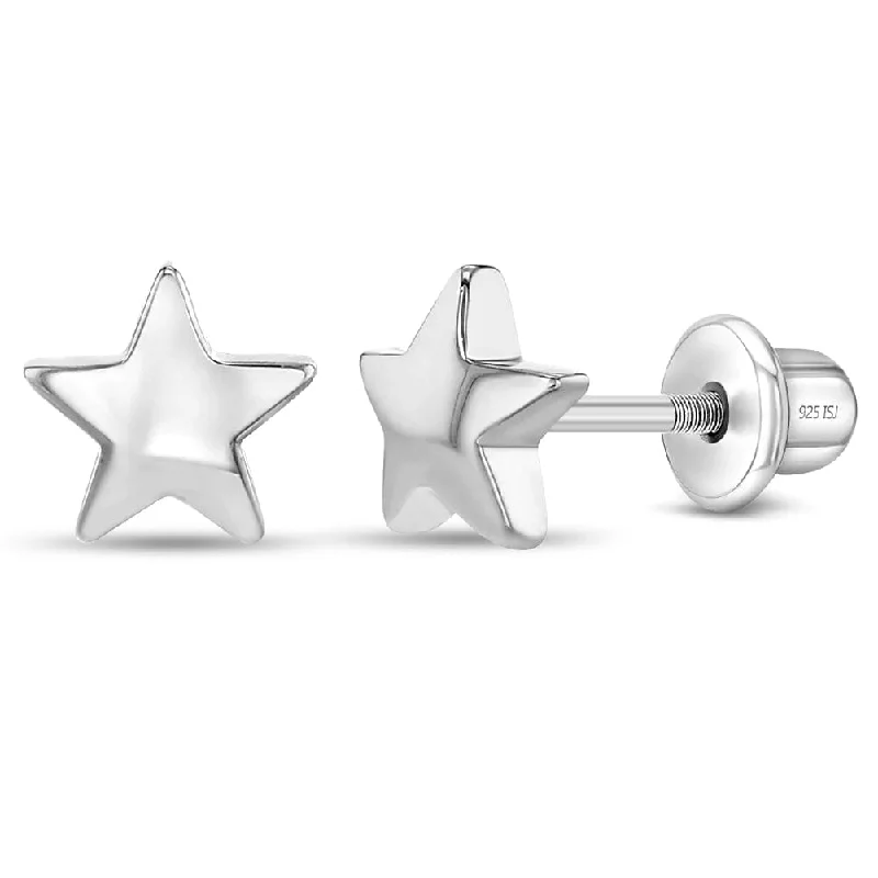 Classic Polished Star Kids Earrings - Screw Back