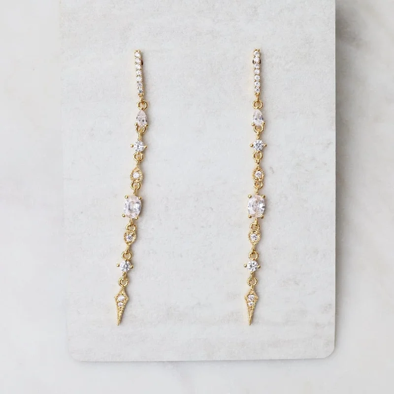 Linear CZ Gold Plated Stick Post Earrings