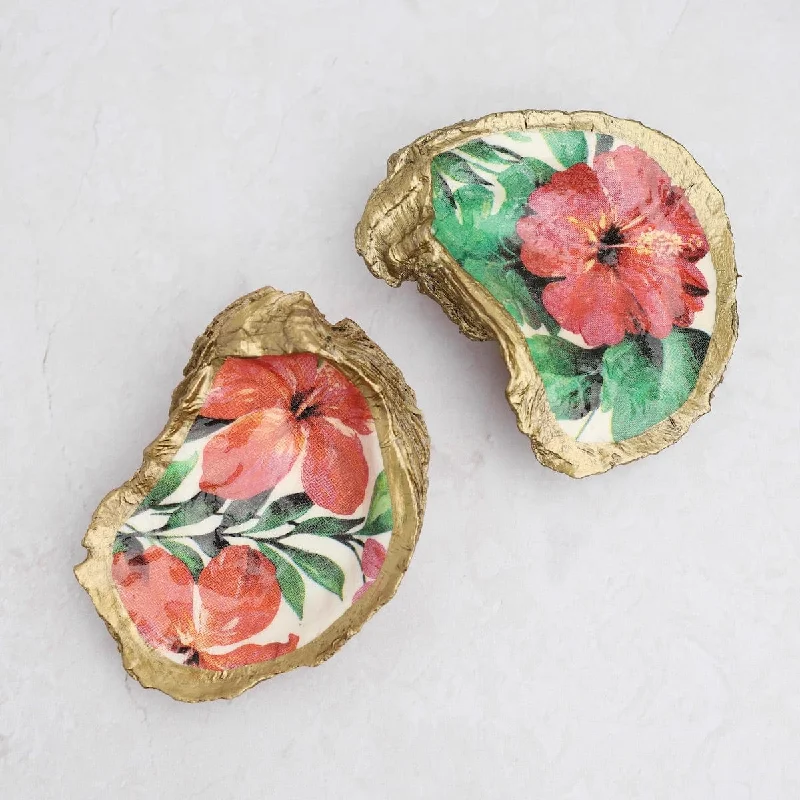 Tropical Gilded Oyster Ring Dish - Jungle Hibiscus