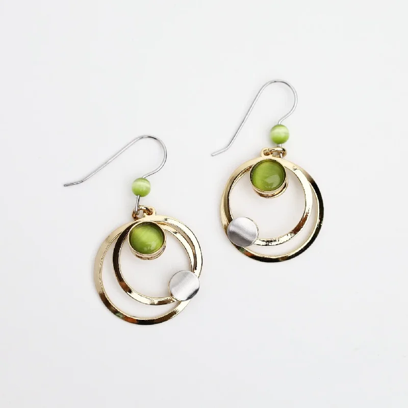 Brass Earring with Aluminum and Green Acrylic