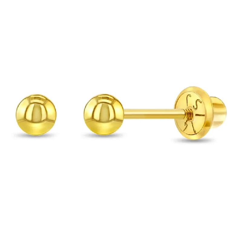 14k Classic 3mm Ball Toddler Earrings - Screw Back