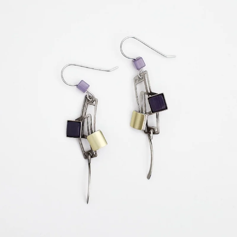 Aluminum Earring with Brass and Purple Acrylic