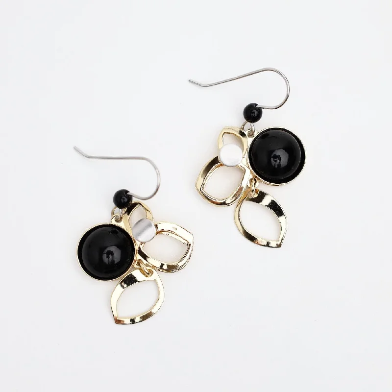 Brass Earring with Aluminum and Black Acrylic